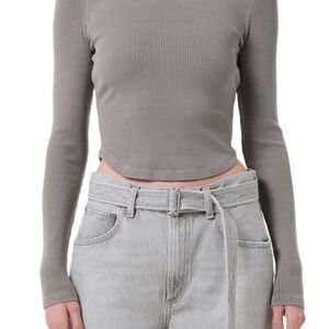 Agolde Gray Ribbed Long Sleeve Top